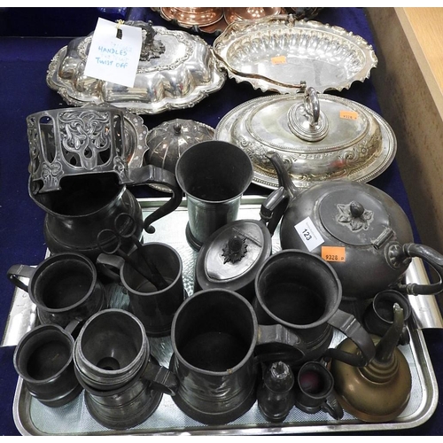 123 - Victorian and later silver plated wares, mixed pewter including a WMF bottle or siphon coaster