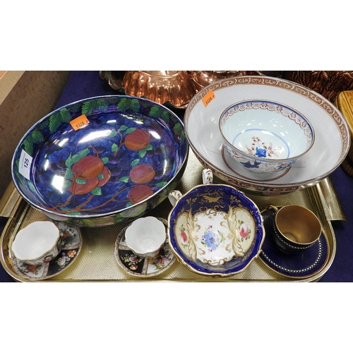 125 - Maling lustrous bowl, two Oriental bowls, Coalport cobalt cabinet cup and saucer etc