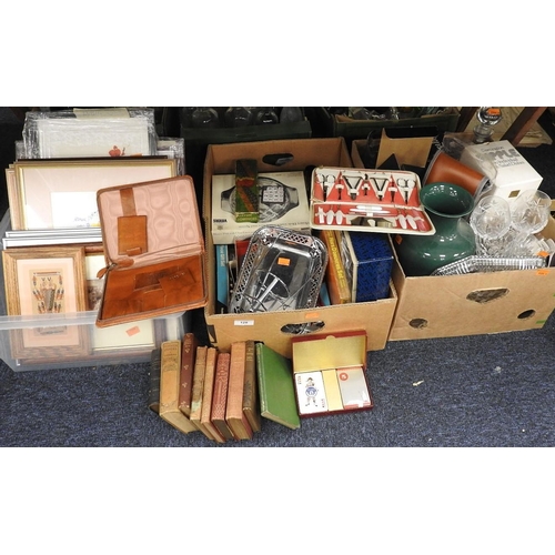 128 - Mixed household items including ceramics, glass, framed prints (3 boxes)