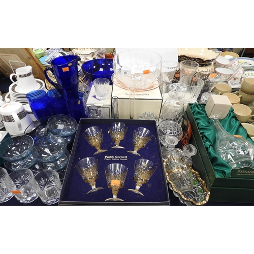 131 - Assorted household glassware including boxed set of Webb Corbett crystal wines, decanters, vases and... 