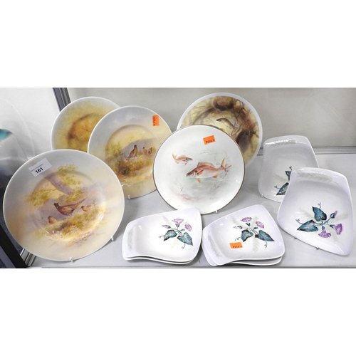 161 - Three Royal Doulton hand decorated game series plates, signed Holloway, also a further Royal Doulton... 