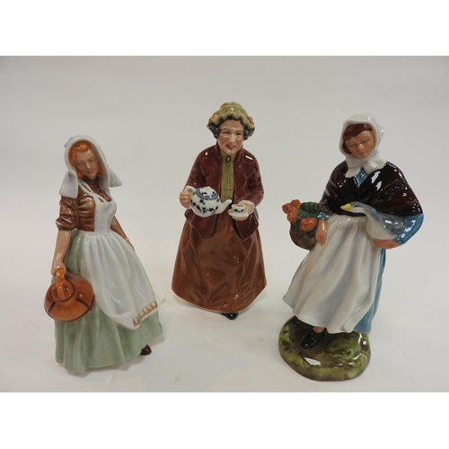 166 - Three Royal Doulton china figures 'Teatime', 'Country Lass' and 'The Milkmaid' (second)