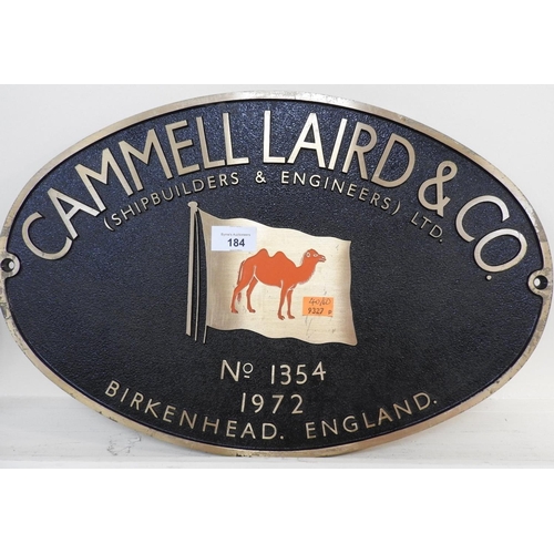 184 - Cammell Laird & Co. Orbita bulkhead plate for Royal Mail Lines, No. 1354, 1972