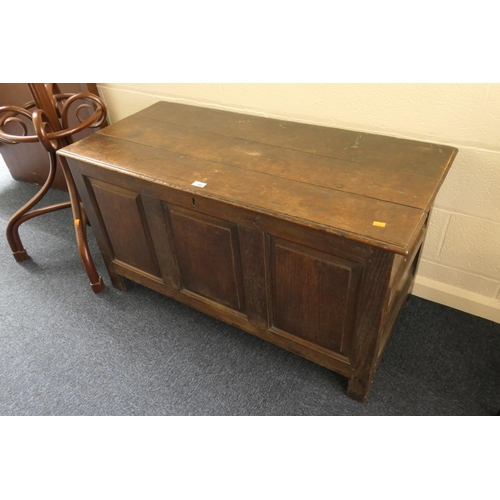 595 - 18th Century oak three panelled coffer, width 116cm