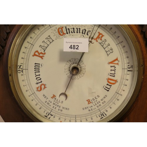 482 - Late Victorian carved walnut aneroid barometer, 100cm