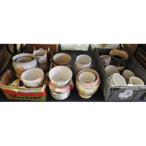 110 - Quantity of ceramic jardinieres, Victorian and later, and two chamber pots (a lot)