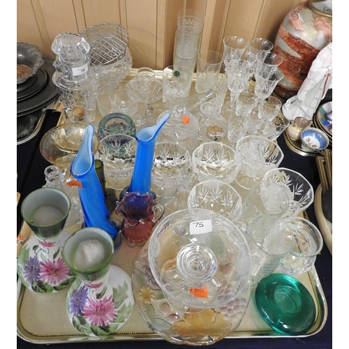 75 - Assorted glassware including foot mounted flower bowl, water dispenser, Thomas Webb pedestal mounted... 