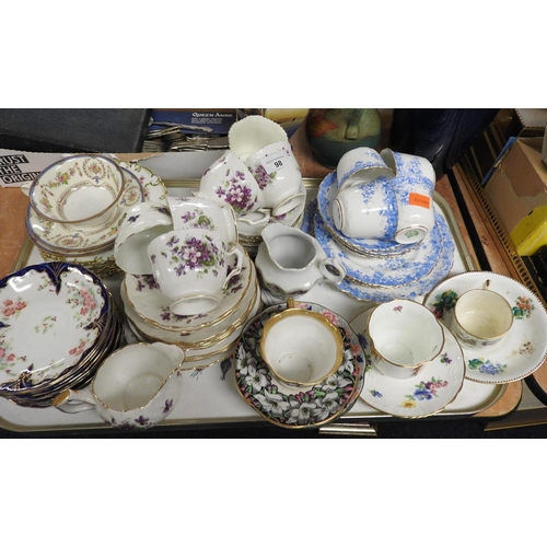 98 - Assorted tea wares including Aynsley Violette pattern, Sutherland blue and gilt printed saucers, Sta... 