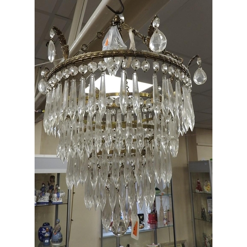 150 - Crystal drop pendant chandelier with brass frame