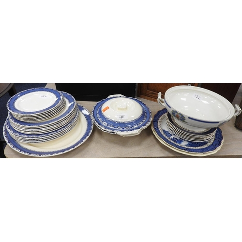 152 - Burleigh ware Sandon blue and white dinner wares, Booths Real Old Willow side plates and sandwich pl... 