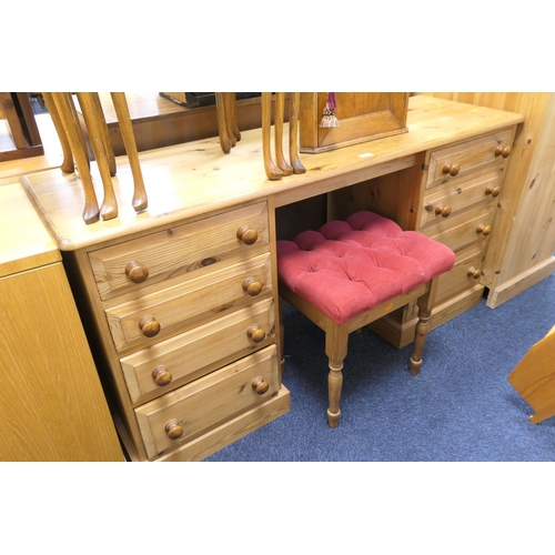 432 - Modern pine kneehole dressing table with stool