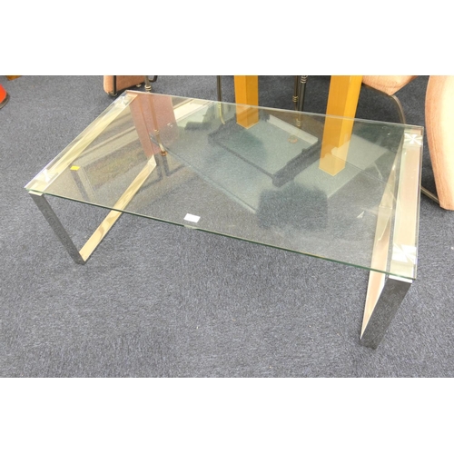 472 - Modern chrome framed and glass topped coffee table, 110cm x 60cm x 30cm high