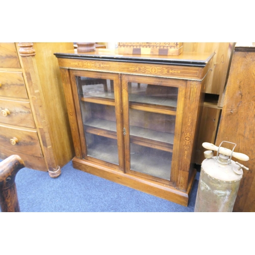 482 - Victorian walnut and inlaid side cabinet, circa 1870, width 97cm, height 97cm