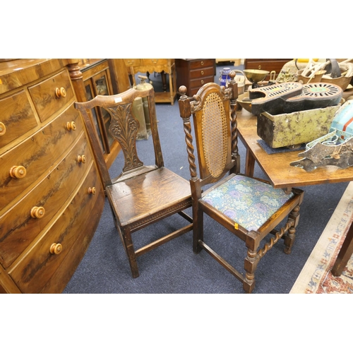 553 - George III and later carved oak splat back side chair; also a Victorian caned back and barleytwist s... 