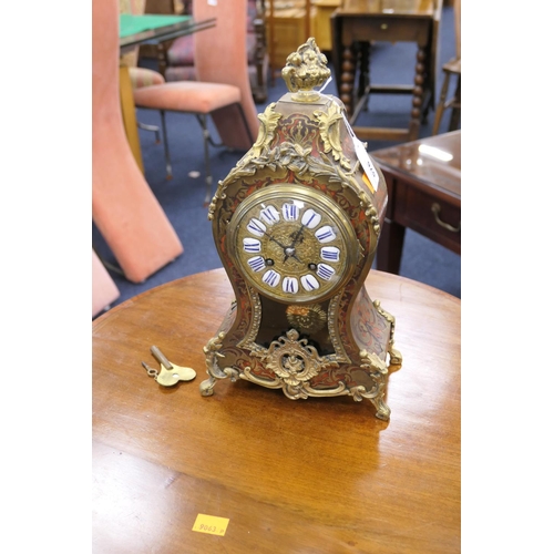 576 - French boulle mantel clock, the chiming movement signed AD.Mougin, with pendulum and two keys, heigh... 