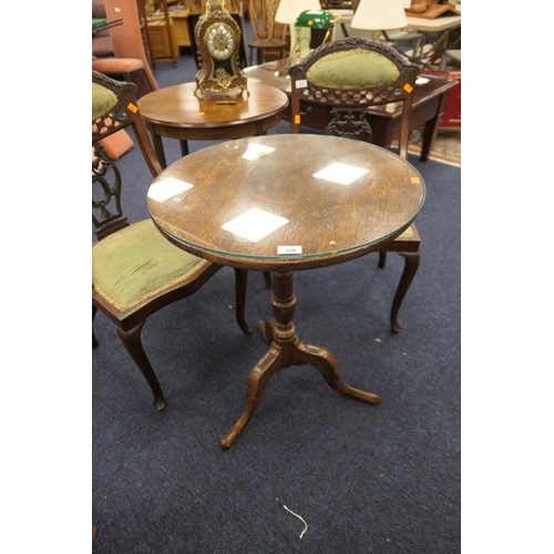 579 - Victorian oak pedestal tripod table with plate glass top, 57cm diameter