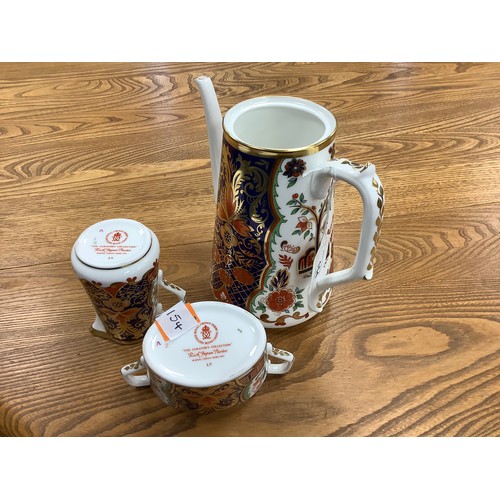 154 - Royal Crown Derby three piece coffee set from the Curator's Collection 'Rich Japan Pardoe'