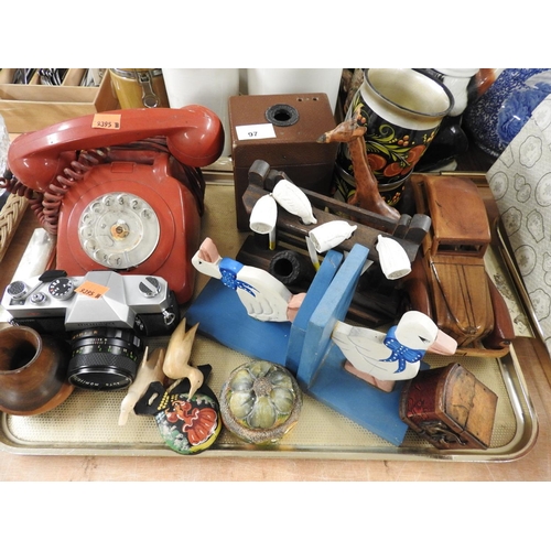 97 - GPO red dial telephone, also a vintage Mamiya 35mm camera and other collectables