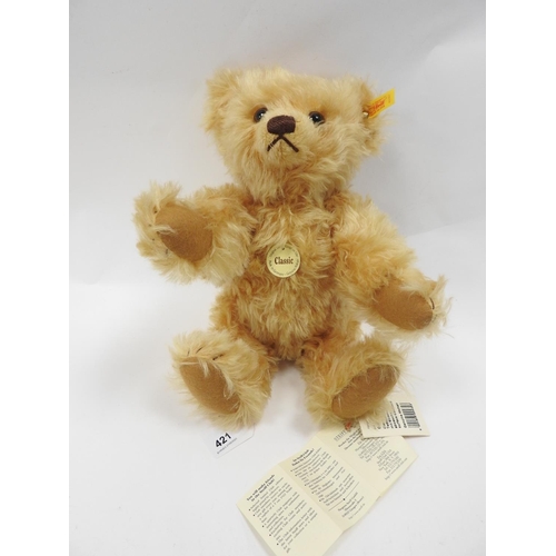 421 - Steiff classic golden mohair teddy bear, 35cm, boxed and with tags