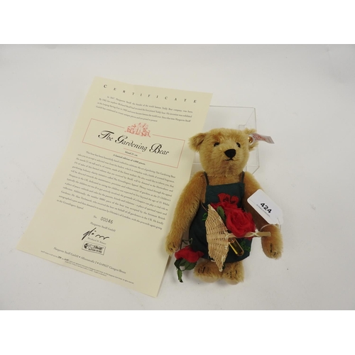 424 - Steiff limited edition gardening bear, 21cm, with box and certificate, and outer card box