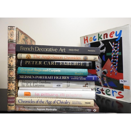 430 - Modern books on art and antiques including Hockney 'Posters', Karl Faberge, and 'Houses & Gardens by... 