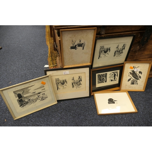 539 - Number of Horton Ormerod lino and wood cut prints, mostly birds (7)