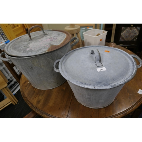 613 - Two galvanised lidded washing tubs