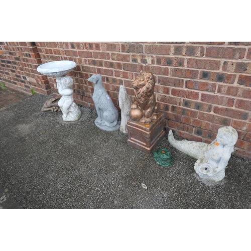 617 - Reconstituted stone figural bird bath and other reconstituted stone garden ornaments (7)