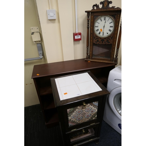 618 - Open bookcase, also a Victorian wall clock and a washstand (3)