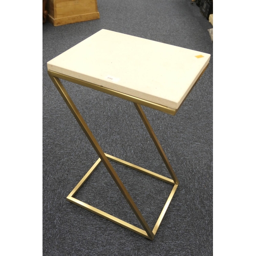 696 - Modernist metal framed and composite marble topped zigzag table, height 61cm, width 38cm