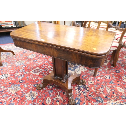 699 - Early Victorian mahogany pedestal folding tea table, circa 1840, width 92cm