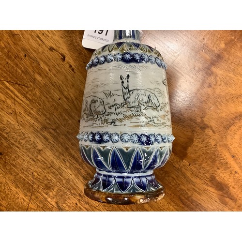 191 - Doulton Lambeth stoneware small vase, designed by Hannah Barlow, decorated with a herd of deer, insc... 