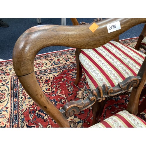 698 - Set of six Victorian rosewood kidney backed dining chairs