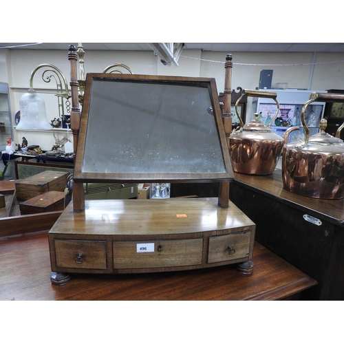 496 - Early 19th Century mahogany bow front dressing table mirror fitted with three drawers, width 49.5cm