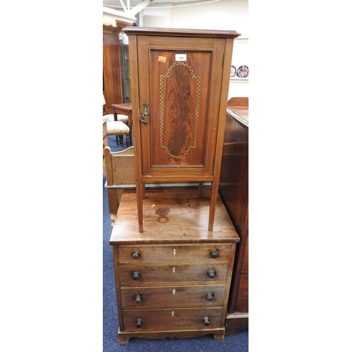 499 - Late George III mahogany small chest of four drawers with bone escutcheons, width 59cm, height 70cm;... 