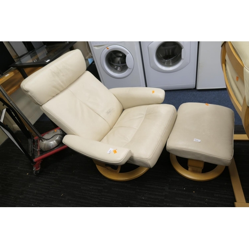 532 - Modern cream leather upholstered swivel armchair with matching footstool (2)