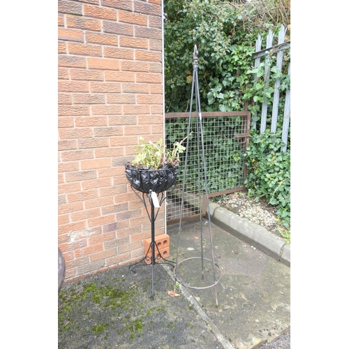 534 - Garden standard flower basket planted with Christmas cactus and metal plant training frame (2)