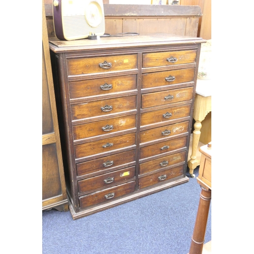 600 - Victorian walnut haberdasher's chest of sixteen drawers, circa 1890, width 94cm, depth 46cm, height ... 