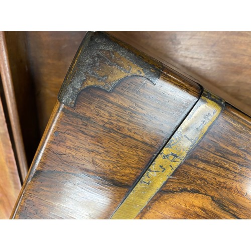 596 - Victorian rosewood and brass mounted writing box (writing slope deficient), 50cm x 26cm x 17cm; also... 