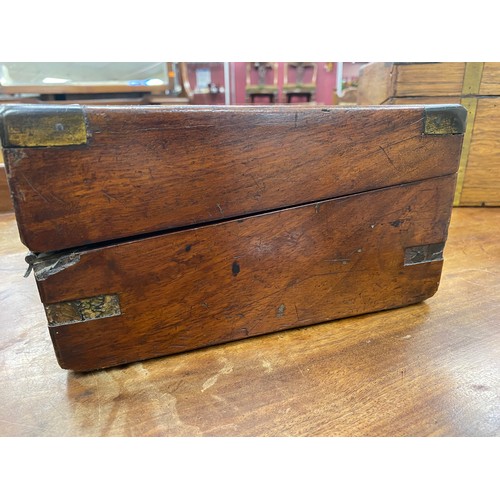 596 - Victorian rosewood and brass mounted writing box (writing slope deficient), 50cm x 26cm x 17cm; also... 