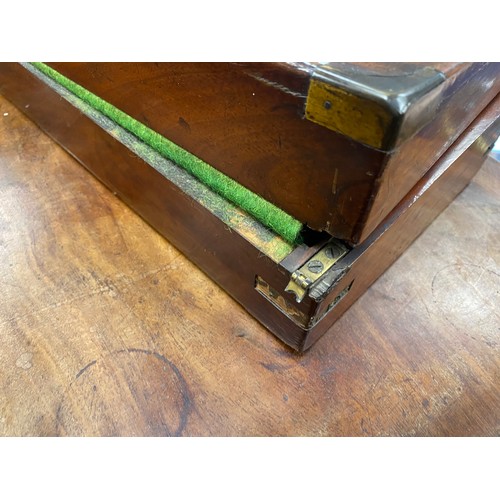 596 - Victorian rosewood and brass mounted writing box (writing slope deficient), 50cm x 26cm x 17cm; also... 