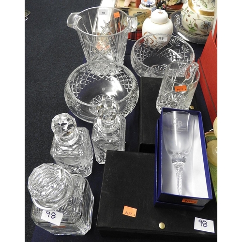 98 - Assorted cut glass horse racing winners' trophies including ice bucket, fruit bowls, decanters, tank... 