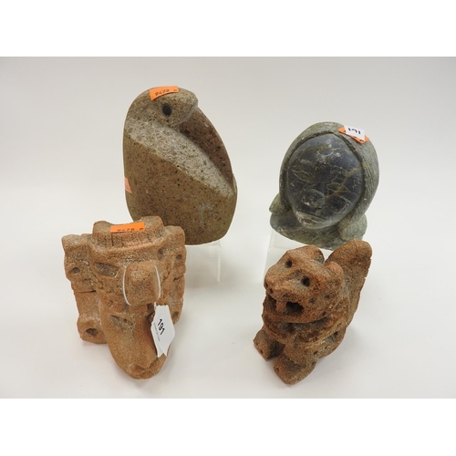 191 - Two Inuit stone carvings and two Mexican carvings