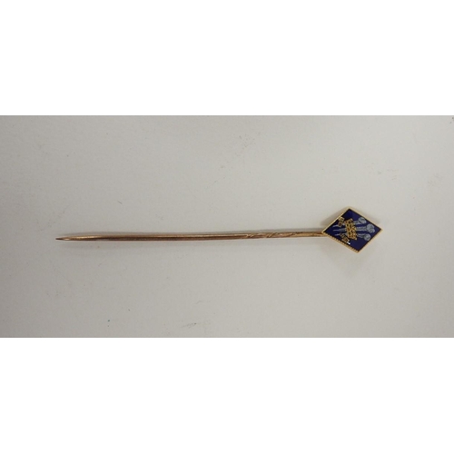 294 - Prince of Wales enamelled gold stock pin, unmarked, 7.5cm