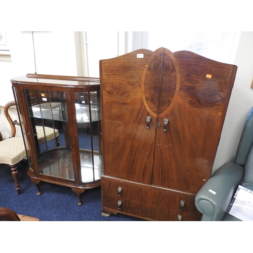 411 - Vintage walnut display cabinet and a walnut bachelor's wardrobe (2)