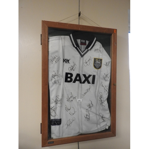 412 - Football Interest: Preston North End FC, signed football shirt, Baxi sponsorship period, framed