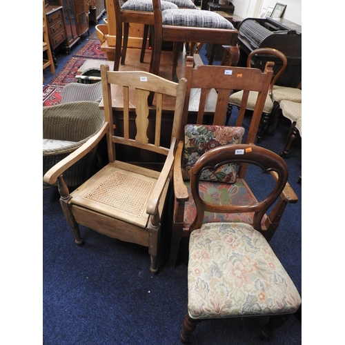 417 - Oak open armchair, Edwardian commode chair and a Victorian mahogany side chair (3)