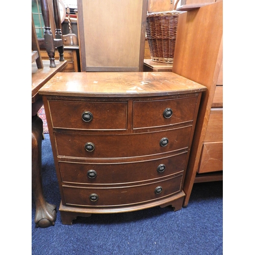 424 - Walnut small bow front chest of drawers, width 69cm, height 76cm