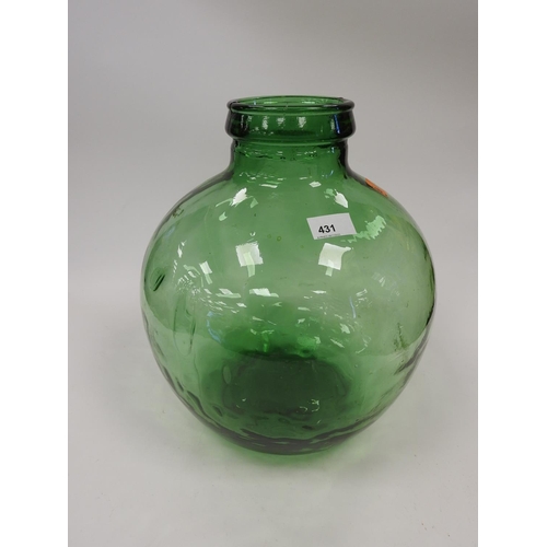 431 - Green glass terrarium, height 37cm