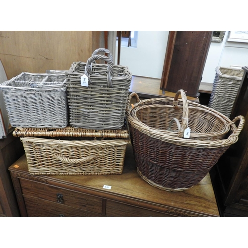 442 - Assorted basketware including log basket, picnic basket and bottle carrier